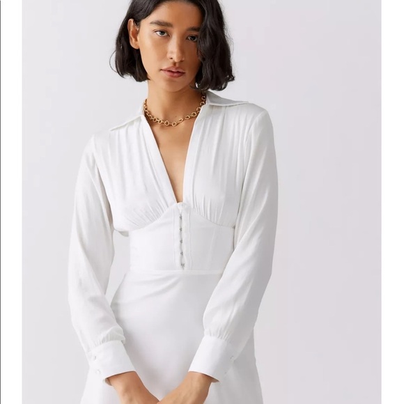 White Urban Outfitters Corseted Shirt Dress - Picture 3 of 4